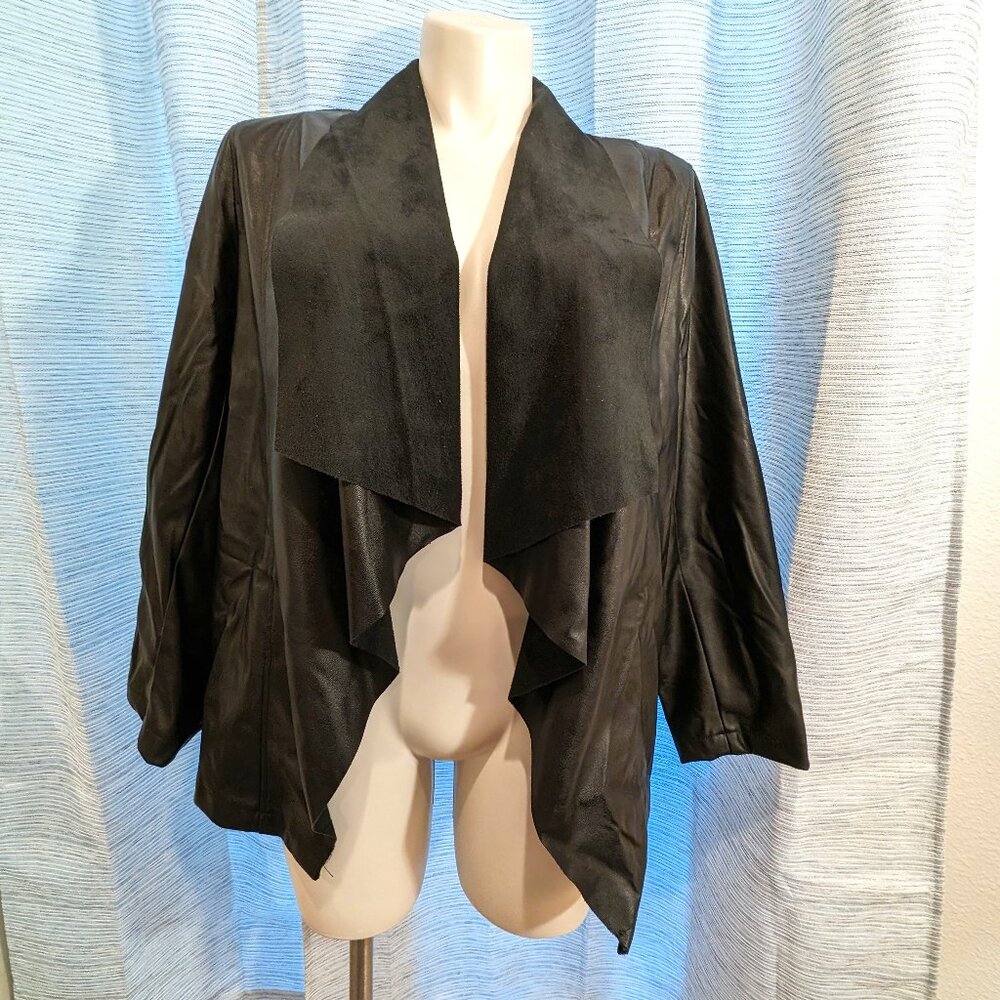 Tahari Faux Leather/Suede Open Jacket - 1X - NWT